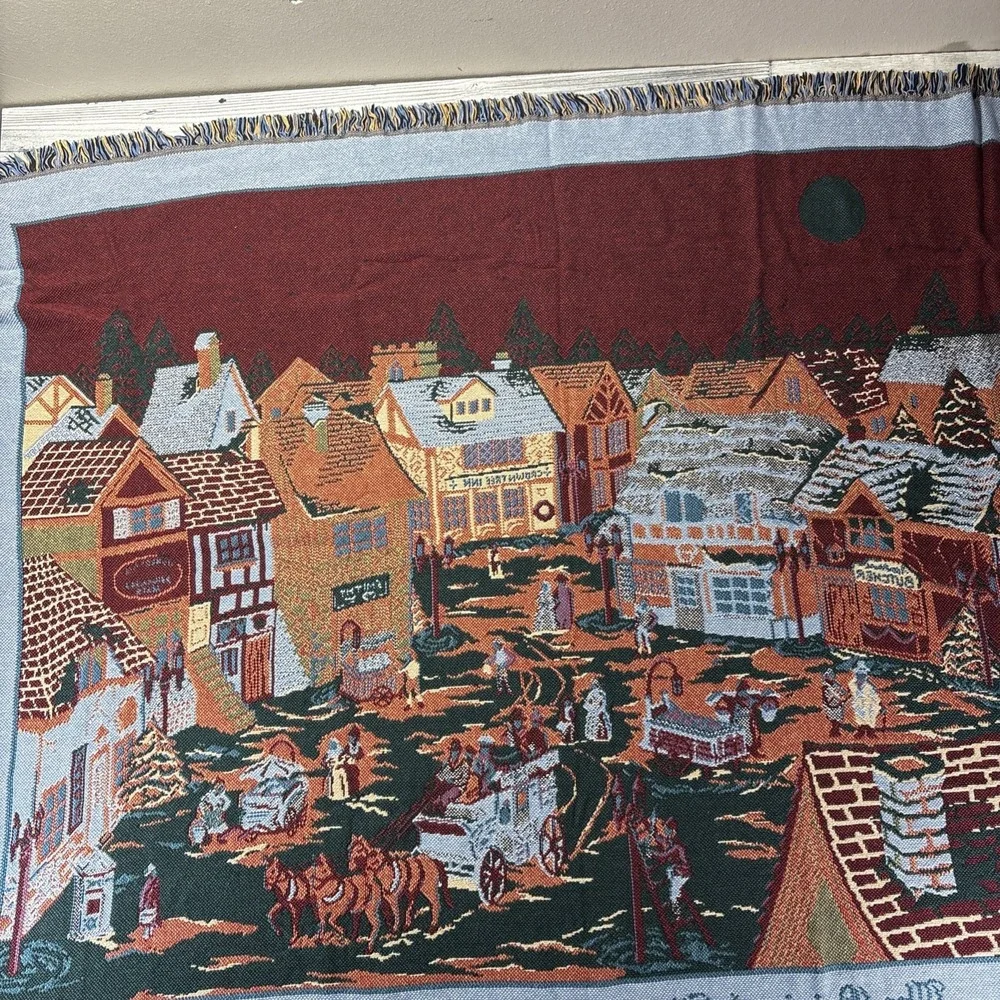 Dept 56 Christmas Tapestry‎ Throw Blanket The Original Shops of Dickens Village